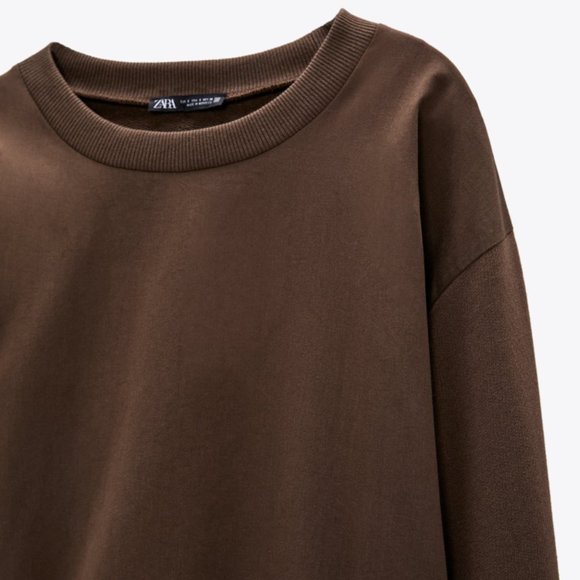 Zara Combination Sweatshirt Chocolate Brown S - Picture 5 of 6